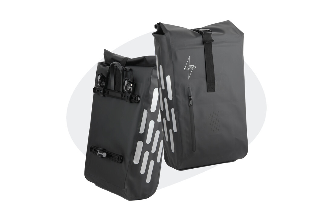 Voltano Luxe Fietstas 22L - Volledig Verstevigd - Enkele Pakaftas - Zwart - 100% Waterdicht