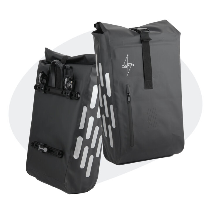 Voltano Luxe Fietstas 22L - Volledig Verstevigd - Enkele Pakaftas - Zwart - 100% Waterdicht