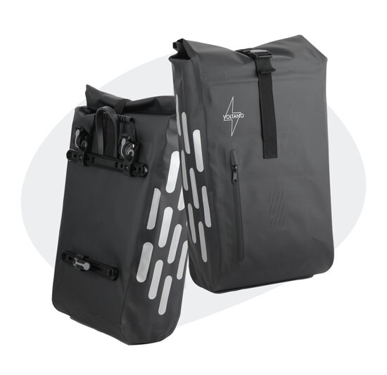 Voltano Luxe Fietstas 22L - Volledig Verstevigd - Enkele Pakaftas - Zwart - 100% Waterdicht