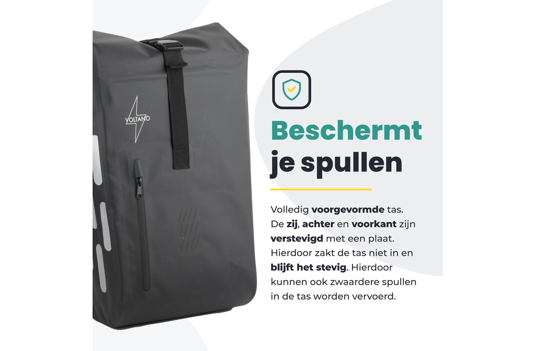 Voltano Luxe Fietstas 22L - Volledig Verstevigd - Enkele Pakaftas - Zwart - 100% Waterdicht