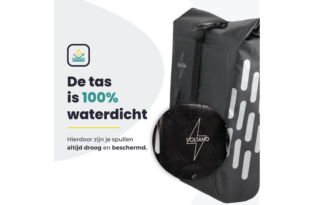 Voltano Luxe Fietstas 22L - Volledig Verstevigd - Enkele Pakaftas - Zwart - 100% Waterdicht