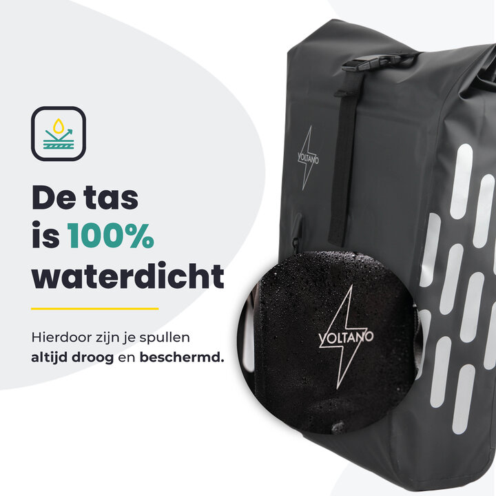 Voltano Luxe Fietstas 22L - Volledig Verstevigd - Enkele Pakaftas - Zwart - 100% Waterdicht