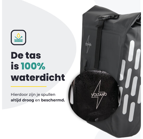 Voltano Luxe Fietstas 22L - Volledig Verstevigd - Enkele Pakaftas - Zwart - 100% Waterdicht