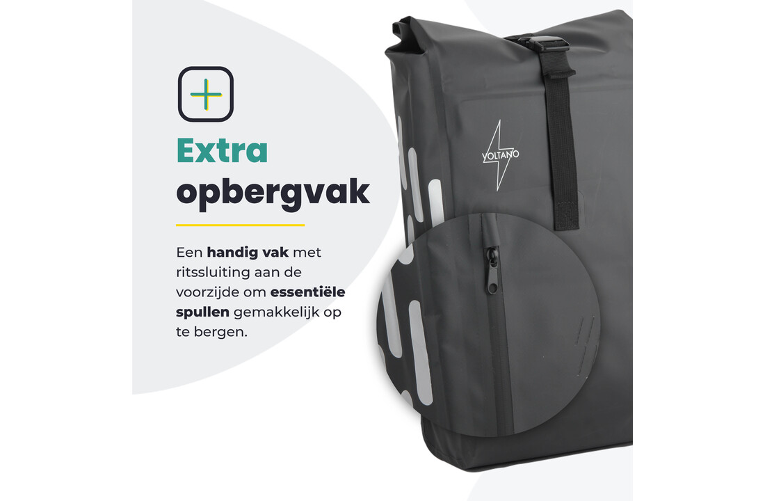 Voltano Luxe Fietstas 22L - Volledig Verstevigd - Enkele Pakaftas - Zwart - 100% Waterdicht
