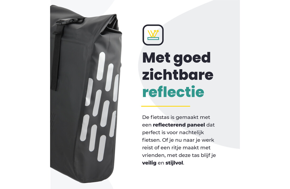 Voltano Luxe Fietstas 22L - Volledig Verstevigd - Enkele Pakaftas - Zwart - 100% Waterdicht
