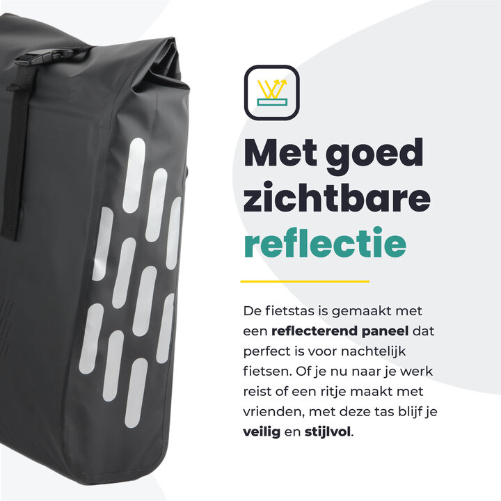 Voltano Luxe Fietstas 22L - Volledig Verstevigd - Enkele Pakaftas - Zwart - 100% Waterdicht