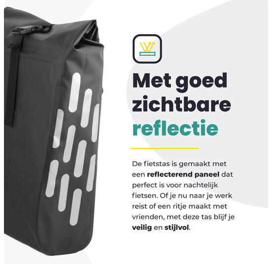 Voltano Luxe Fietstas 22L - Volledig Verstevigd - Enkele Pakaftas - Zwart - 100% Waterdicht