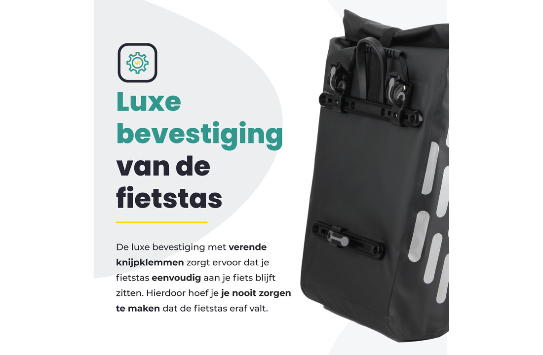 Voltano Luxe Fietstas 22L - Volledig Verstevigd - Enkele Pakaftas - Zwart - 100% Waterdicht