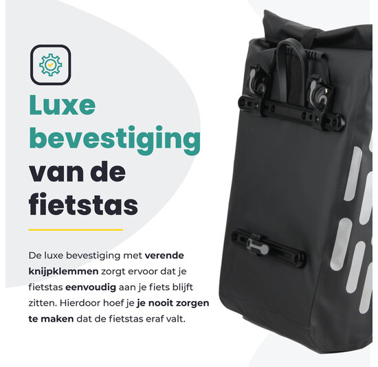 Voltano Luxe Fietstas 22L - Volledig Verstevigd - Enkele Pakaftas - Zwart - 100% Waterdicht