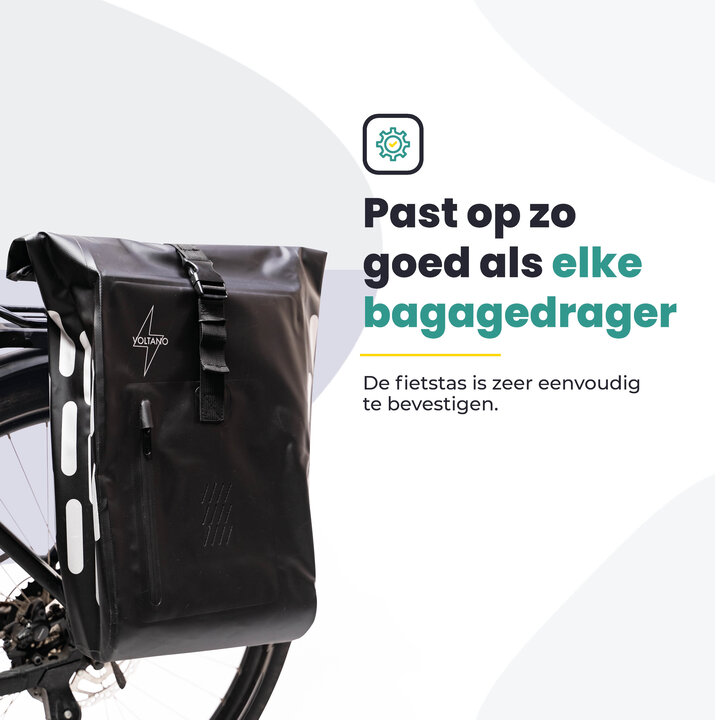 Voltano Luxe Fietstas 22L - Volledig Verstevigd - Enkele Pakaftas - Zwart - 100% Waterdicht