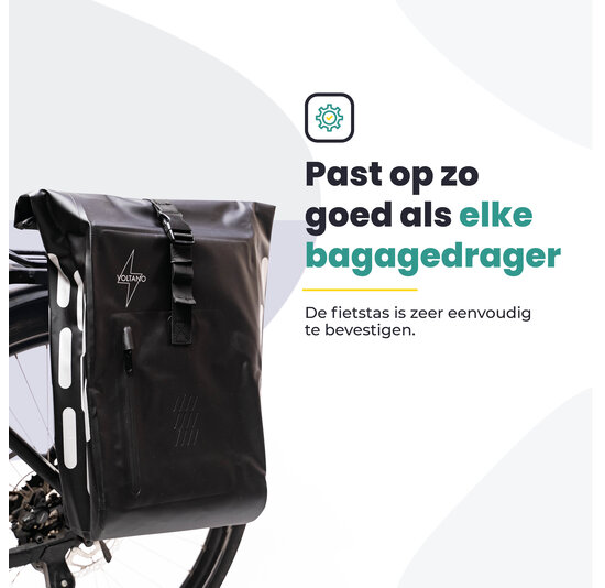 Voltano Luxe Fietstas 22L - Volledig Verstevigd - Enkele Pakaftas - Zwart - 100% Waterdicht