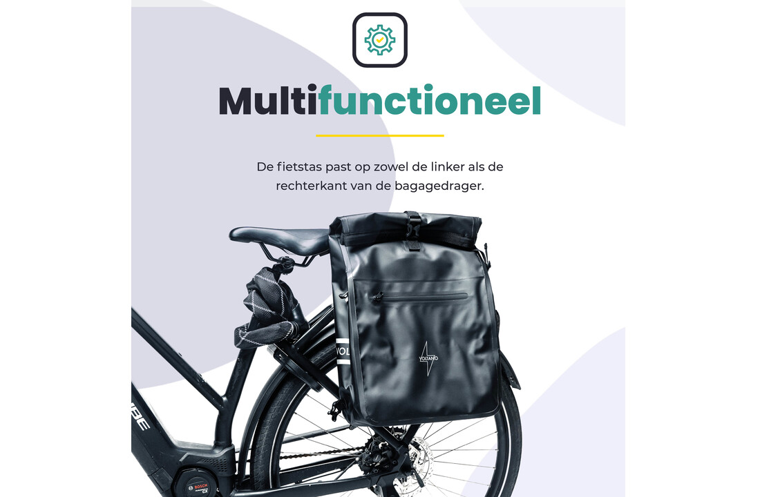 Voltano Luxe Fietstas / Rugtas 28L - Zwart - Enkele Pakaftas - 100% Waterdicht