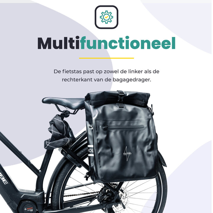 Voltano Luxe Fietstas / Rugtas 28L - Zwart - Enkele Pakaftas - 100% Waterdicht