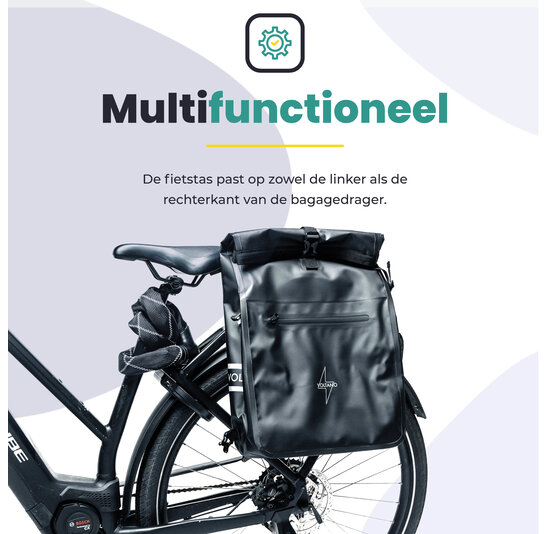 Voltano Luxe Fietstas / Rugtas 28L - Zwart - Enkele Pakaftas - 100% Waterdicht