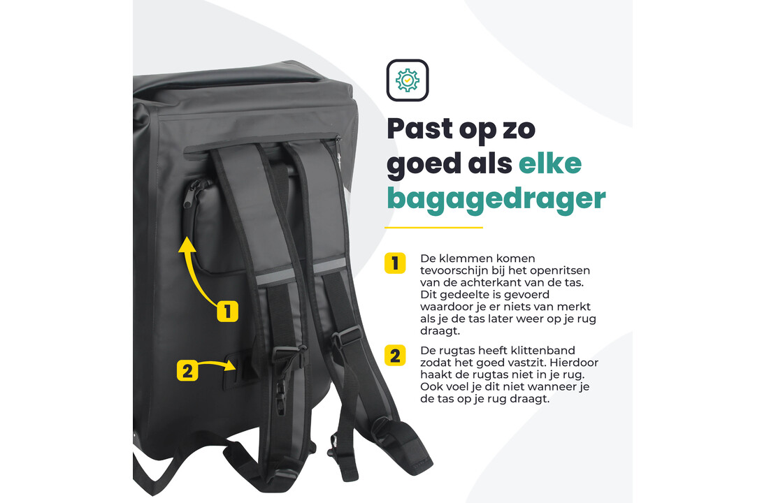 Voltano Luxe Fietstas / Rugtas 28L - Zwart - Enkele Pakaftas - 100% Waterdicht