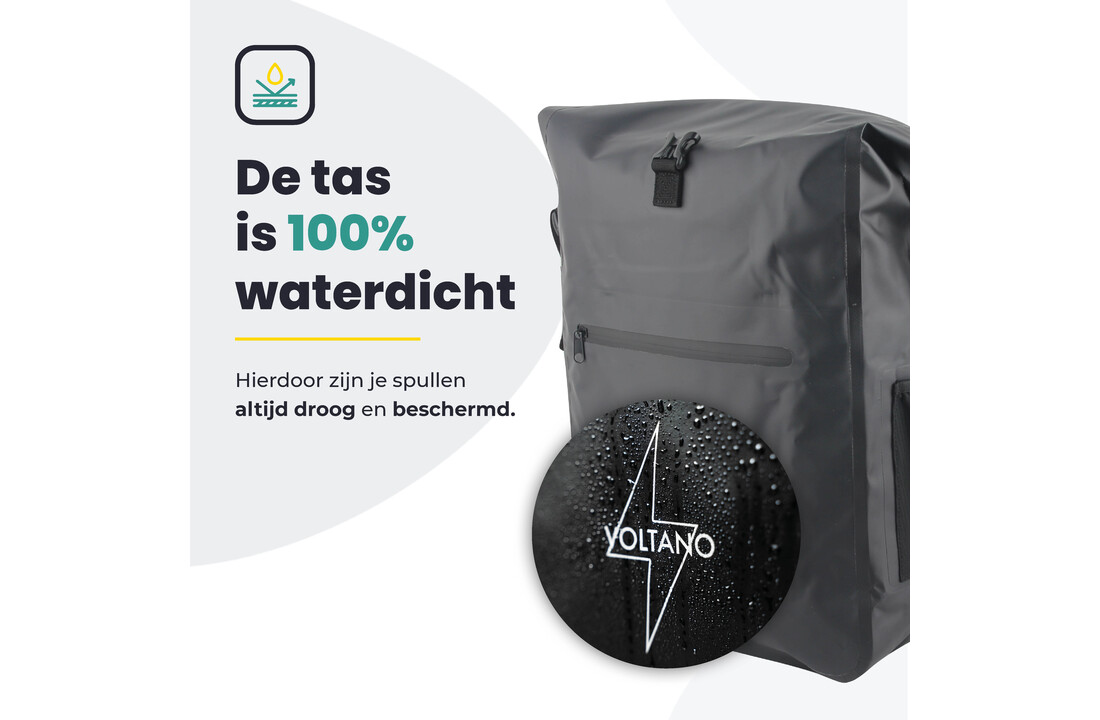 Voltano Luxe Fietstas / Rugtas 28L - Zwart - Enkele Pakaftas - 100% Waterdicht