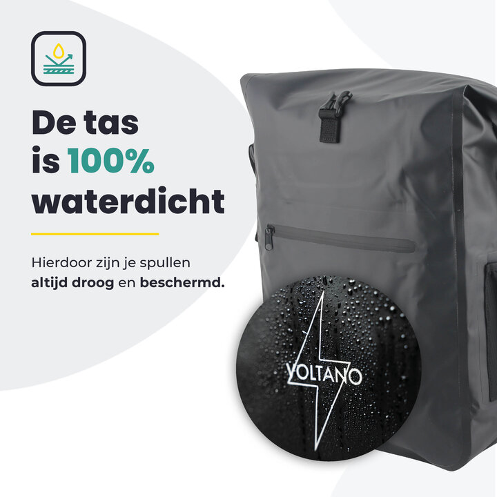 Voltano Luxe Fietstas / Rugtas 28L - Zwart - Enkele Pakaftas - 100% Waterdicht