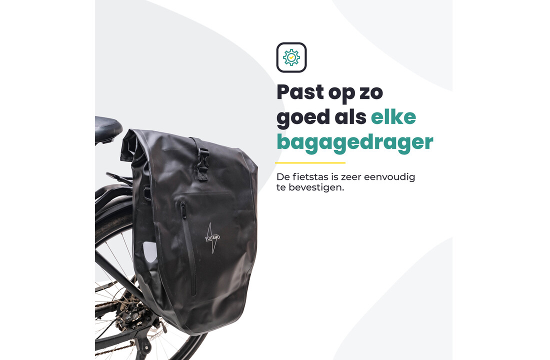 Voltano Luxe Fietstas 28L - Enkele Pakaftas - Zwart - 100% Waterdicht
