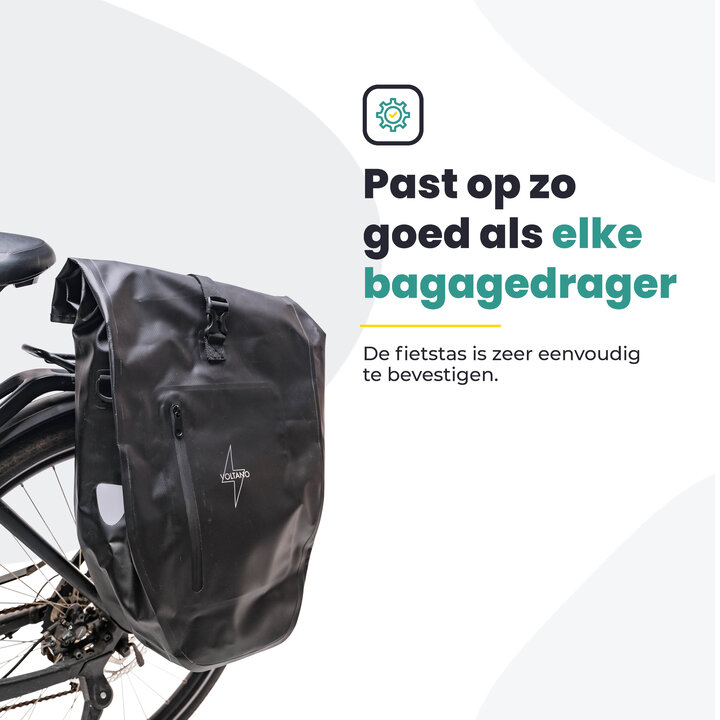 Voltano Luxe Fietstas 28L - Enkele Pakaftas - Zwart - 100% Waterdicht