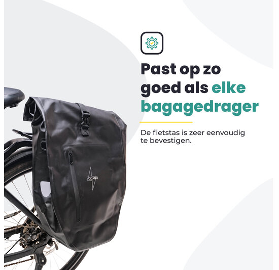 Voltano Luxe Fietstas 28L - Enkele Pakaftas - Zwart - 100% Waterdicht