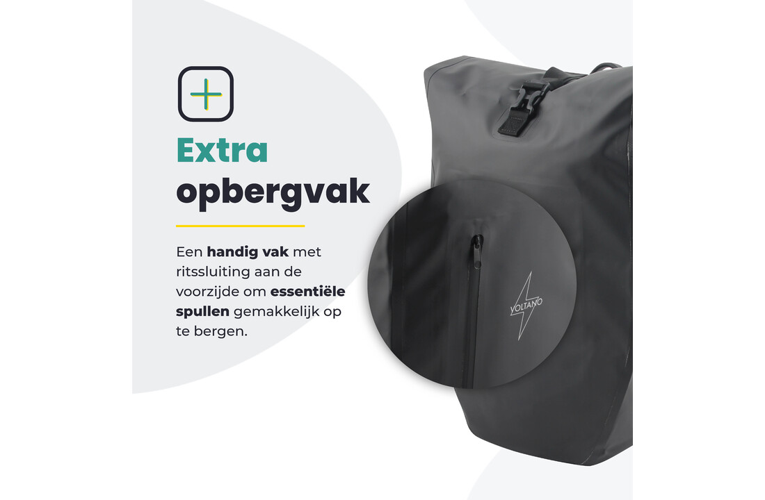 Voltano Luxe Fietstas 28L - Enkele Pakaftas - Zwart - 100% Waterdicht