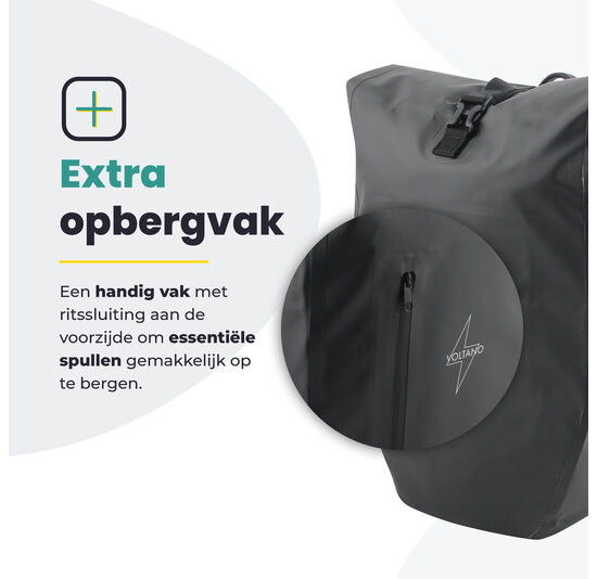 Voltano Luxe Fietstas 28L - Enkele Pakaftas - Zwart - 100% Waterdicht