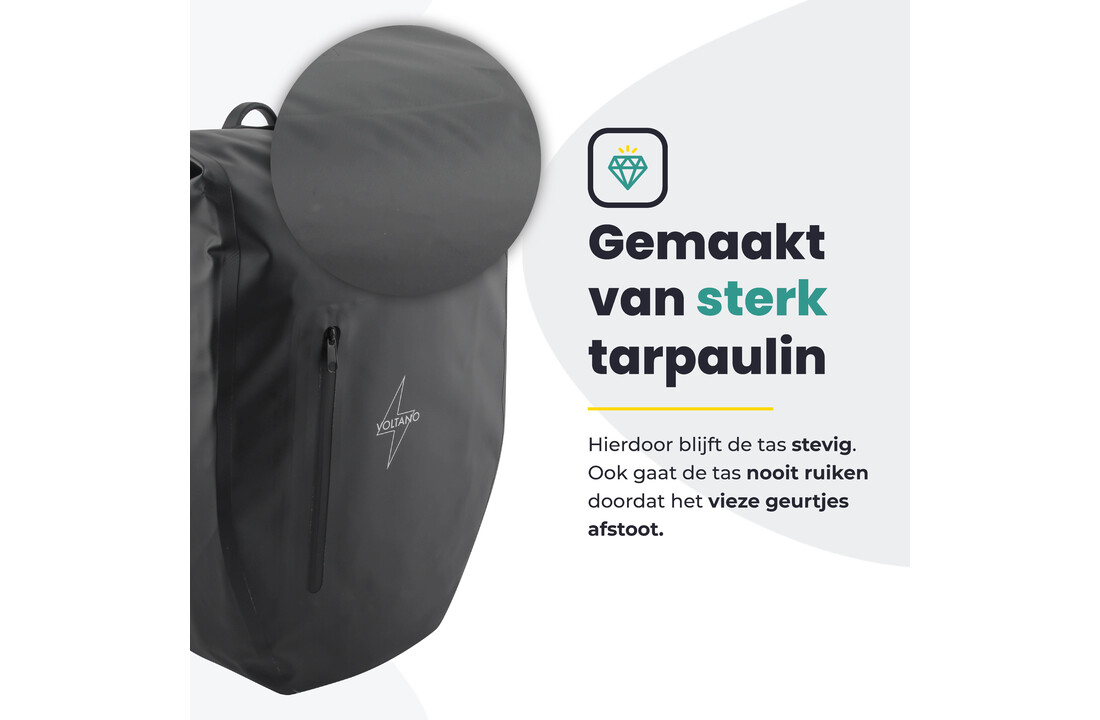 Voltano Luxe Fietstas 28L - Enkele Pakaftas - Zwart - 100% Waterdicht
