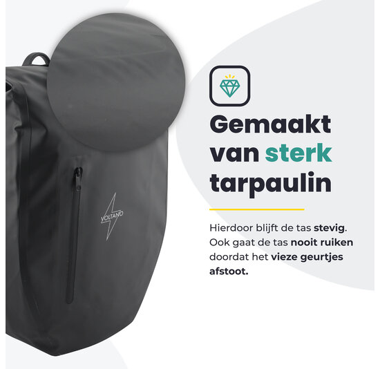 Voltano Luxe Fietstas 28L - Enkele Pakaftas - Zwart - 100% Waterdicht