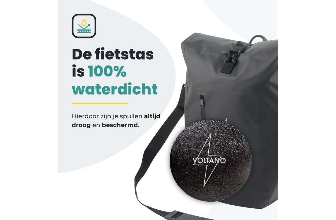 Voltano Luxe Fietstas 28L - Enkele Pakaftas - Zwart - 100% Waterdicht