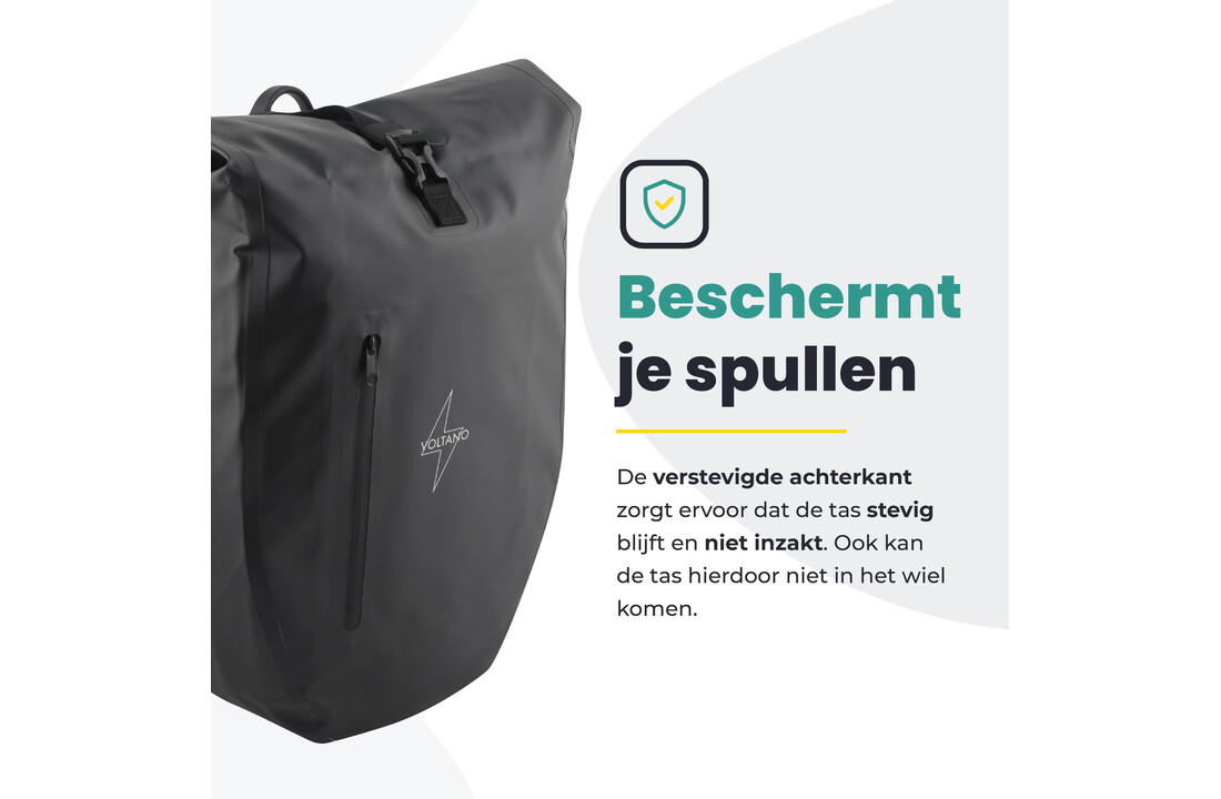 Voltano Luxe Fietstas 28L - Enkele Pakaftas - Zwart - 100% Waterdicht