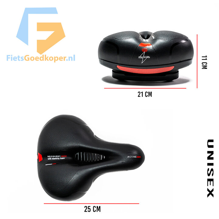 Voltano Fietszadel Met Gelpads - Zwart/Rood - Unisex - Gratis Zadelstrop