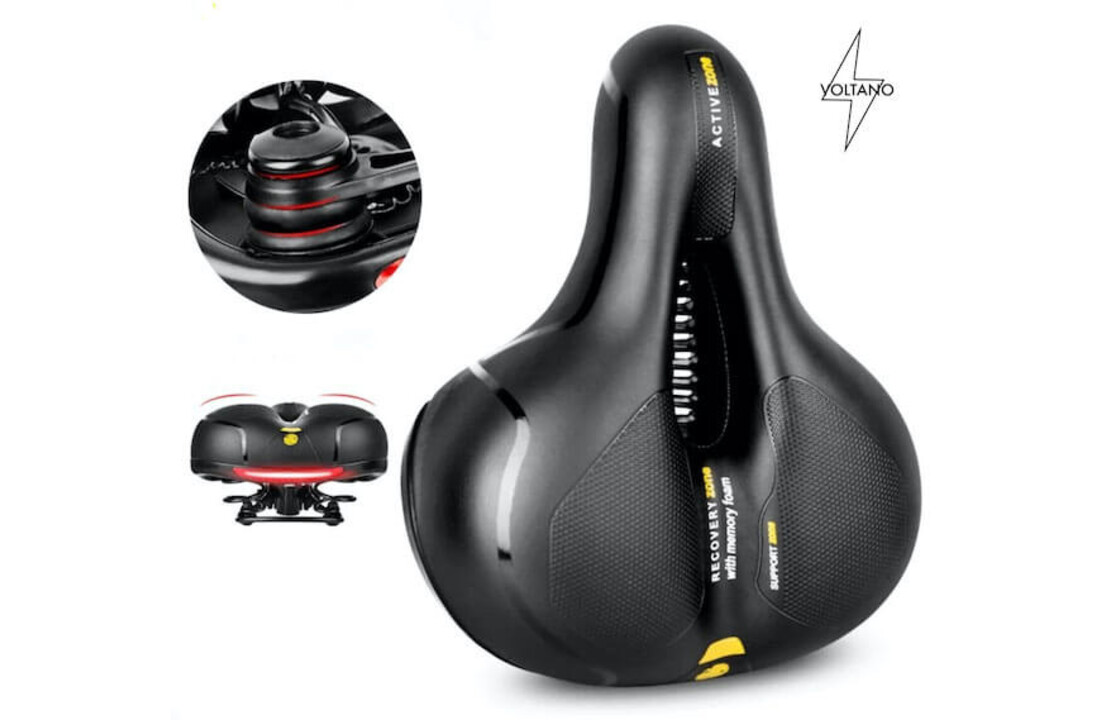 Voltano Fietszadel Met Gelpads - Zwart/Geel - Unisex - Gratis Zadelstrop