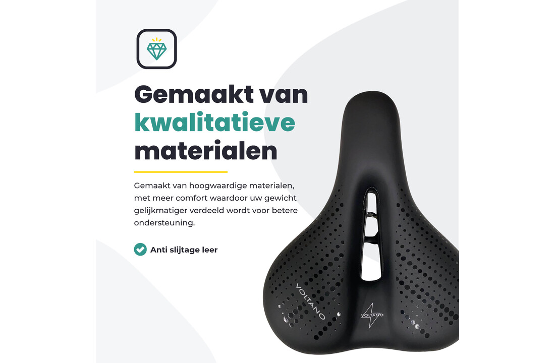 Voltano Dames Fietszadel - Zwart - Uitsparing - Waterdicht - Elastomeer Vering - Gratis Zadelstrop