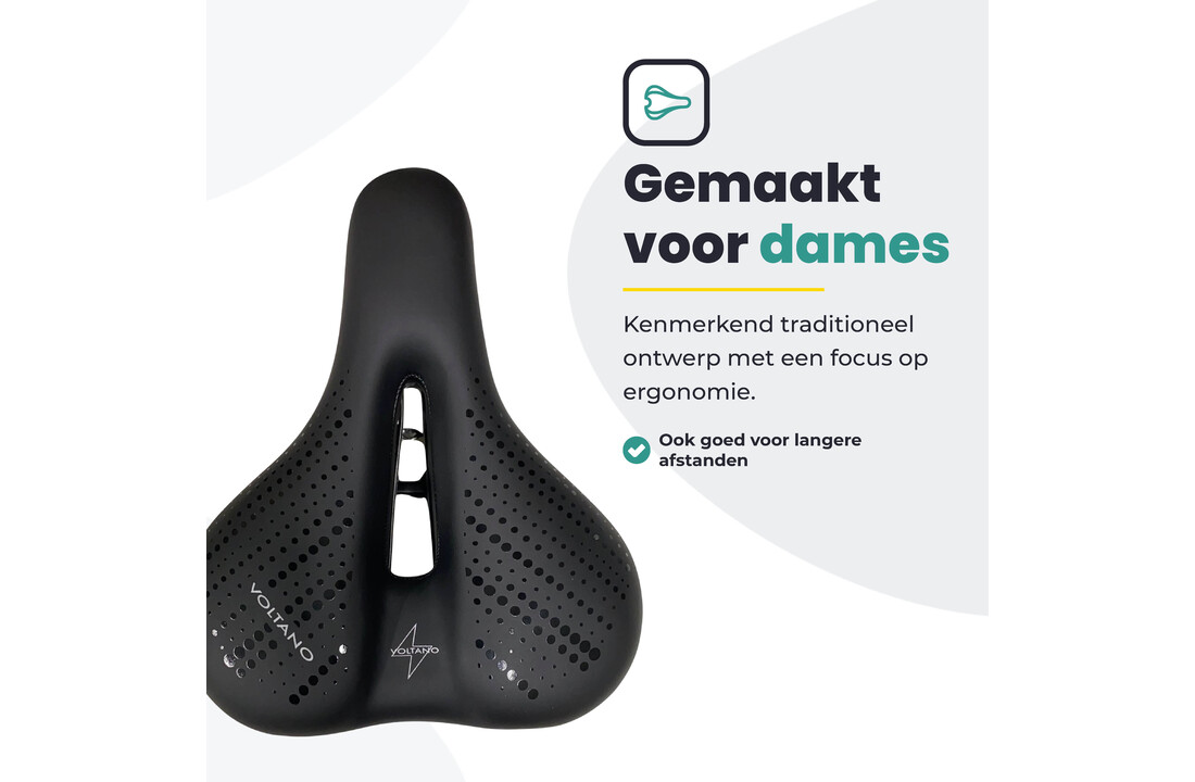 Voltano Dames Fietszadel - Zwart - Uitsparing - Waterdicht - Elastomeer Vering - Gratis Zadelstrop