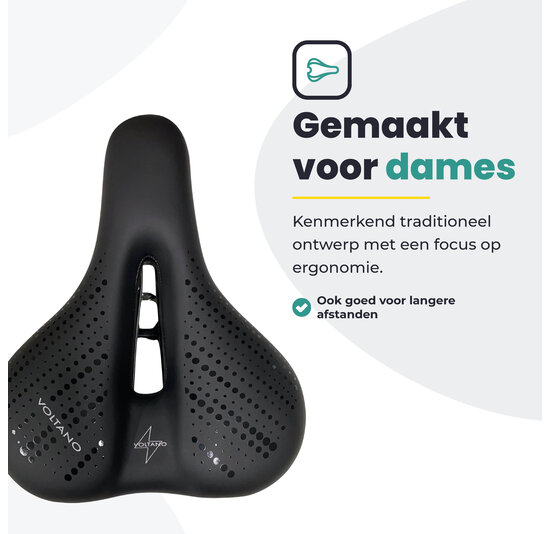 Voltano Dames Fietszadel - Zwart - Uitsparing - Waterdicht - Elastomeer Vering - Gratis Zadelstrop