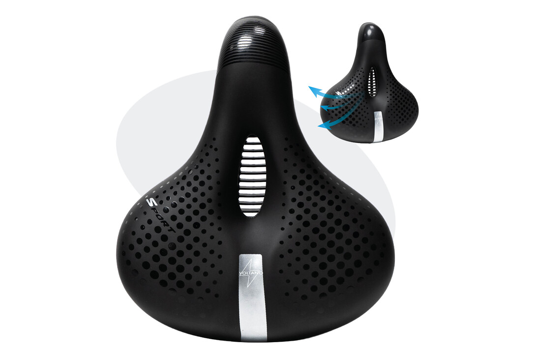 Voltano Gel Flow Fietszadel - Met Uitsparing - Zwart / Zilver - Unisex