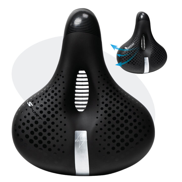 Voltano Gel Flow Fietszadel - Met Uitsparing - Zwart / Zilver - Unisex