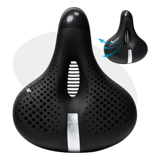 Voltano Gel Flow Fietszadel - Met Uitsparing - Zwart / Zilver - Unisex