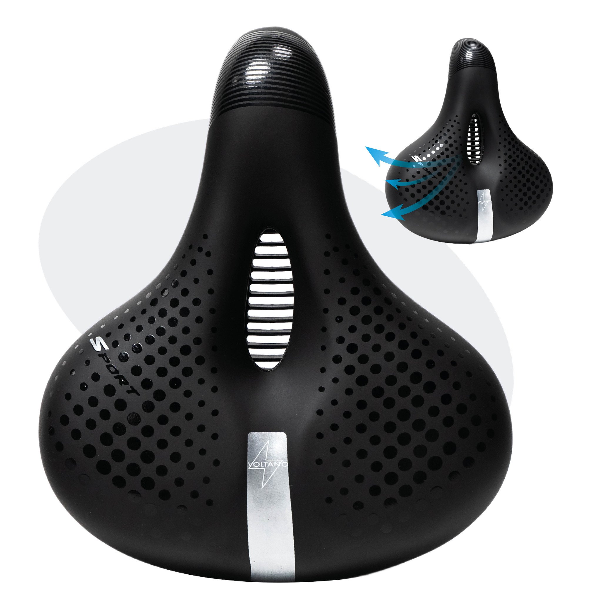 Voltano Gel Flow Fietszadel - Met Uitsparing - Zwart / Zilver - Unisex