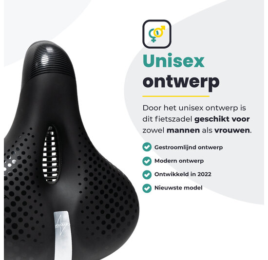 Voltano Gel Flow Fietszadel - Met Uitsparing - Zwart / Zilver - Unisex