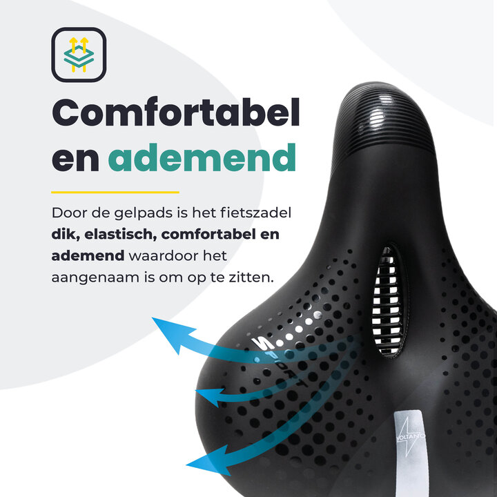 Voltano Gel Flow Fietszadel - Met Uitsparing - Zwart / Zilver - Unisex