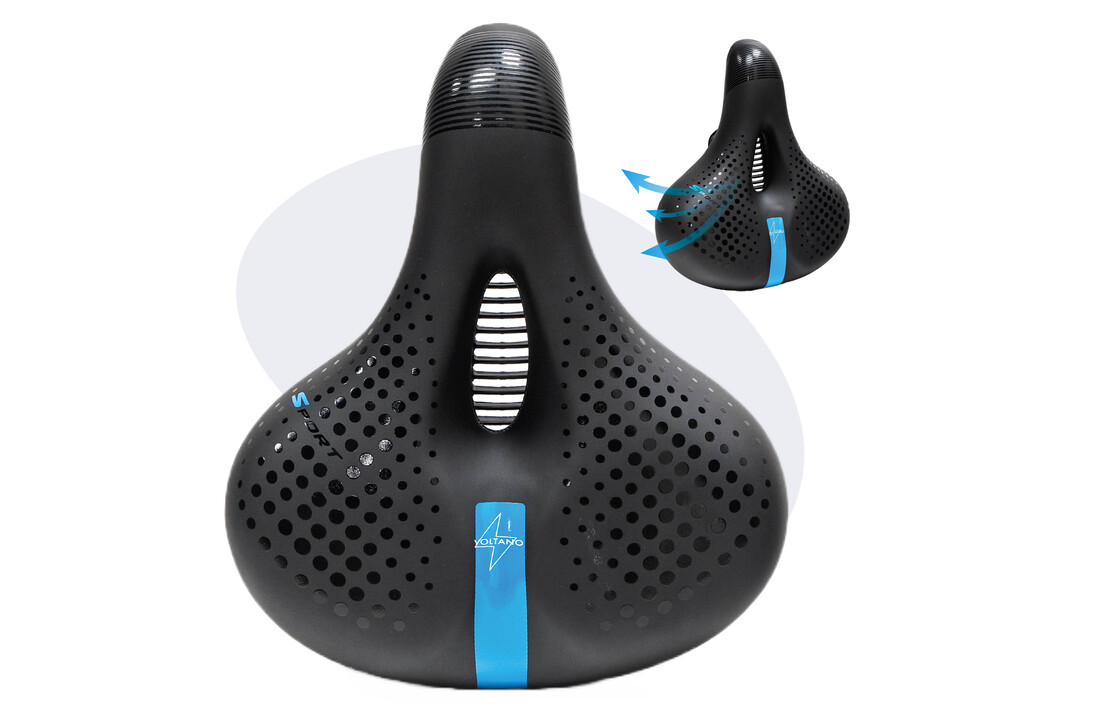 Voltano Gel Flow Fietszadel - Met Uitsparing - Zwart / Blauw - Unisex