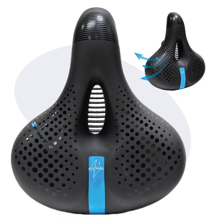 Voltano Gel Flow Fietszadel - Met Uitsparing - Zwart / Blauw - Unisex