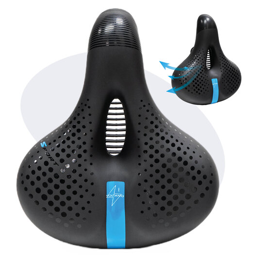 Voltano Gel Flow Fietszadel - Met Uitsparing - Zwart / Blauw - Unisex