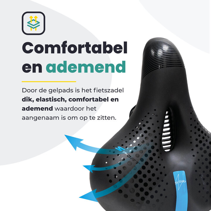 Voltano Gel Flow Fietszadel - Met Uitsparing - Zwart / Blauw - Unisex