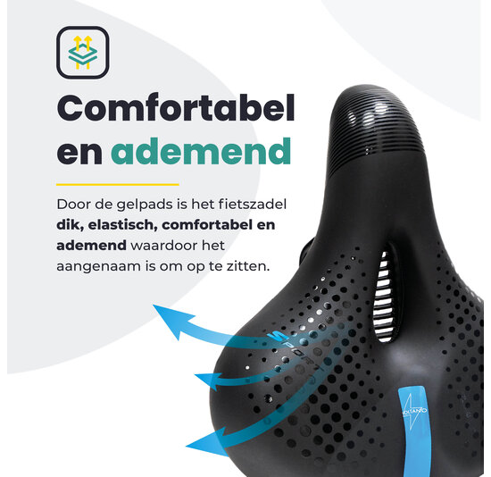 Voltano Gel Flow Fietszadel - Met Uitsparing - Zwart / Blauw - Unisex