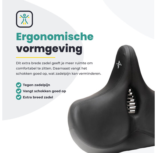 Voltano City XXXL Fietszadel Met Uitsparing - Unisex - Extra Breed Fietszadel - Zwart