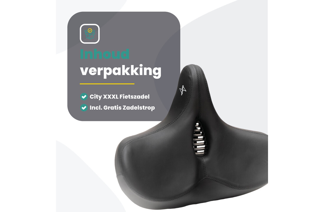 Voltano City XXXL Fietszadel Met Uitsparing - Unisex - Extra Breed Fietszadel - Zwart