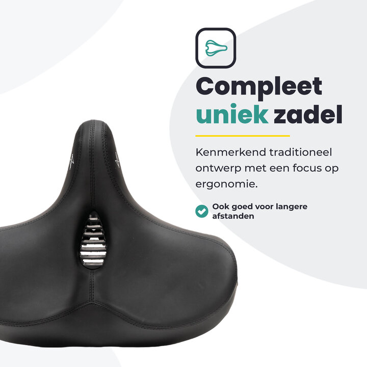 Voltano City XXXL Fietszadel Met Uitsparing - Unisex - Extra Breed Fietszadel - Zwart