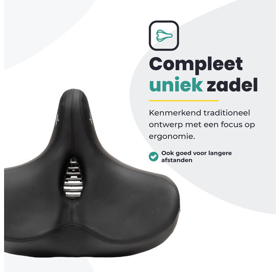 Voltano City XXXL Fietszadel Met Uitsparing - Unisex - Extra Breed Fietszadel - Zwart